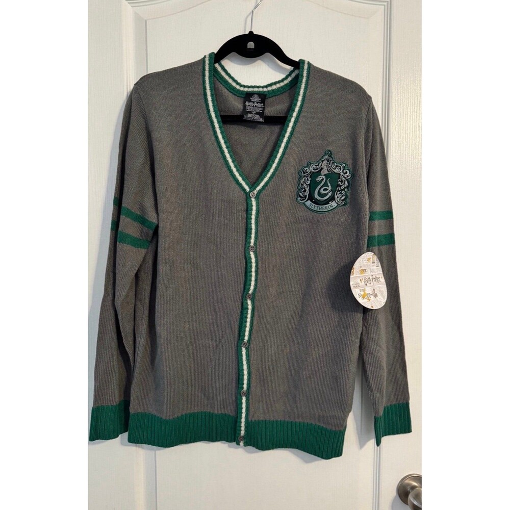 NEW Harry Potter Slytherin House Crest Cardigan Juniors Knit Sweater Size Med
